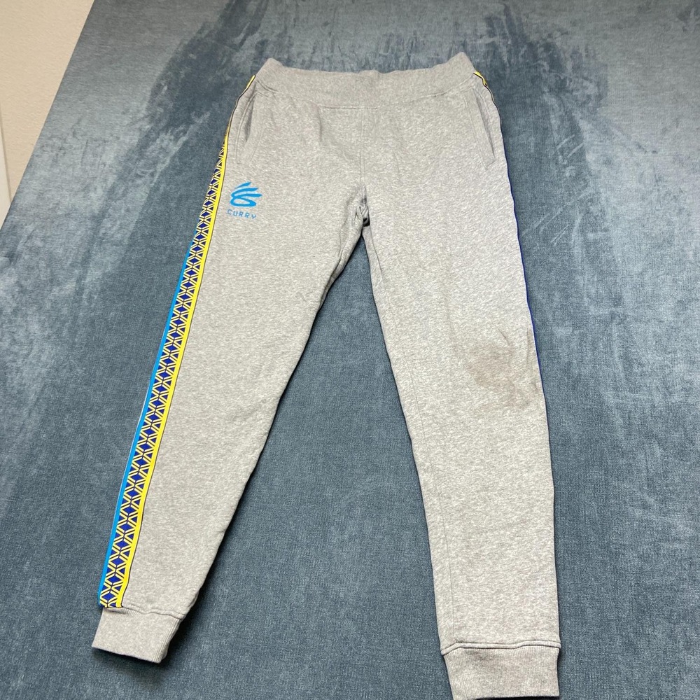 Under Armour Curry Sweatpants Mens Large Heather Gray Fleece Fitted Tapered Leg